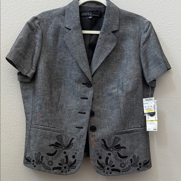 Kasper Charcoal Suit with Black Floral Detail - Picture 3 of 7